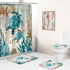 Waterproof Turtle Shower Curtain with Hooks