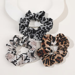 3pcs Satin Leopard Pattern Scrunchies Hair Tie Solid Ponytail Holder