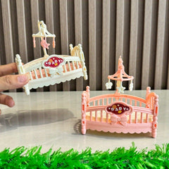 Plastic Dolls House Cradle Bed with Pastel Colors & Intricate Lace Patterns