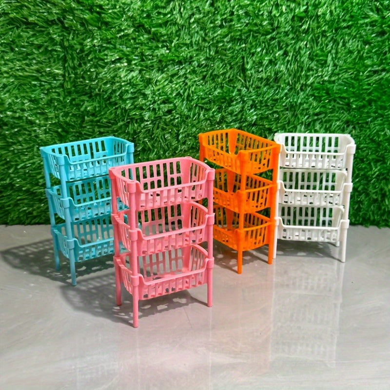 3Pcs Micro Plastic Storage Rack for Dollhouses - Ideal for Kitchens & Bathrooms
