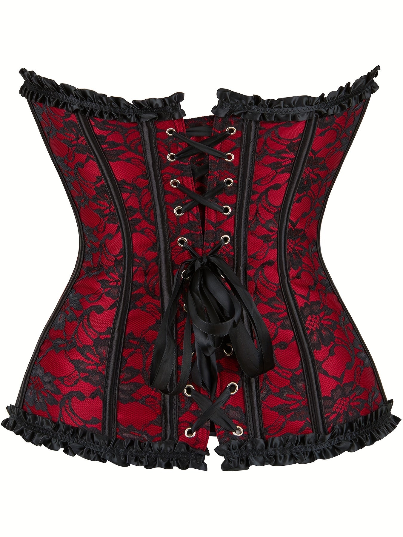 Floral Lace Trim Gothic Corset Waist Cincher Bustier Top