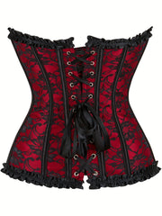 Floral Lace Trim Gothic Corset Waist Cincher Bustier Top