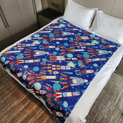 Cartoon Spaceship Pattern Blanket Flannel Blanket for Travel Camping Office Nap