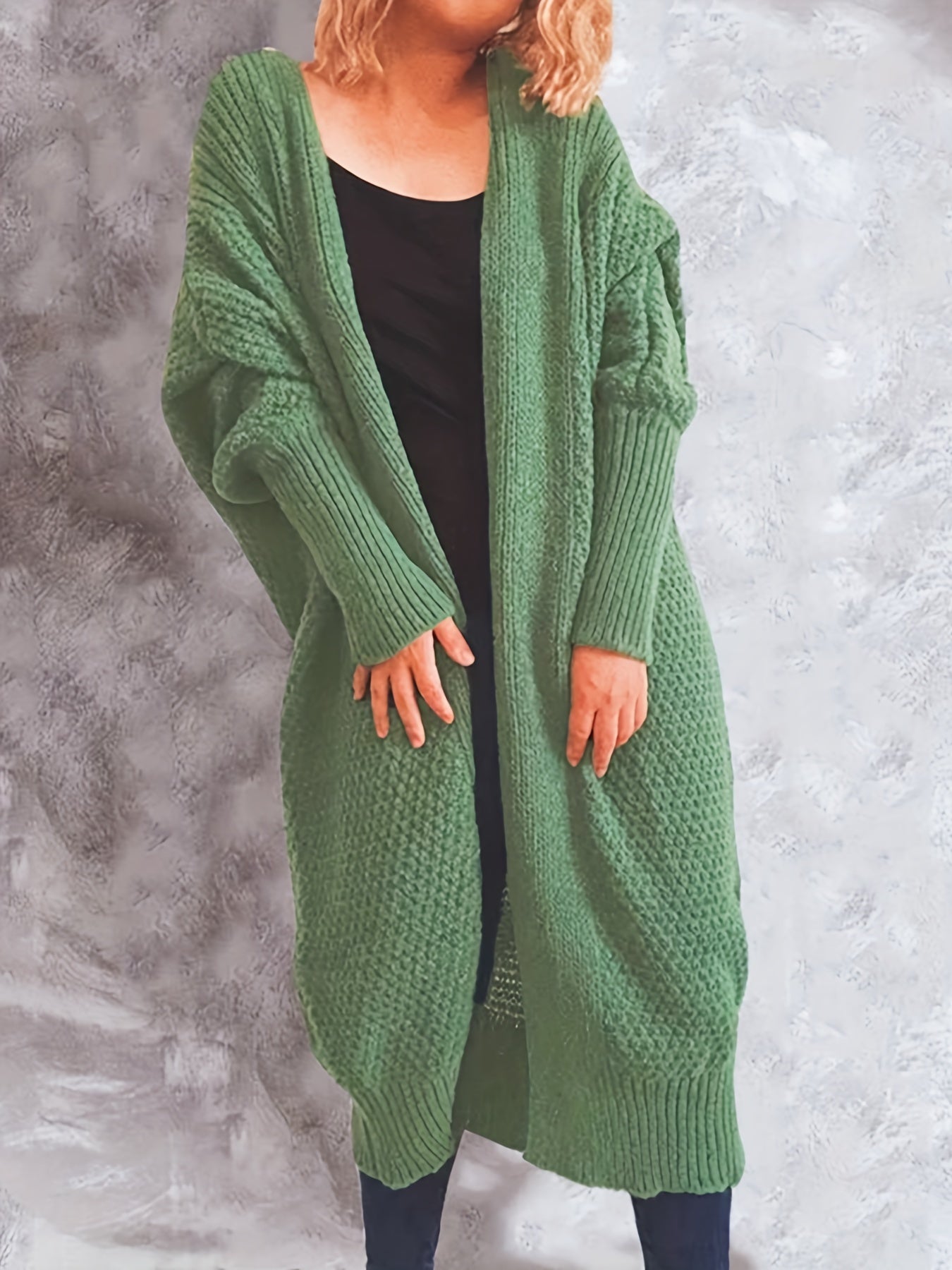  Solid Hooded Batwing Sleeve Cardigan