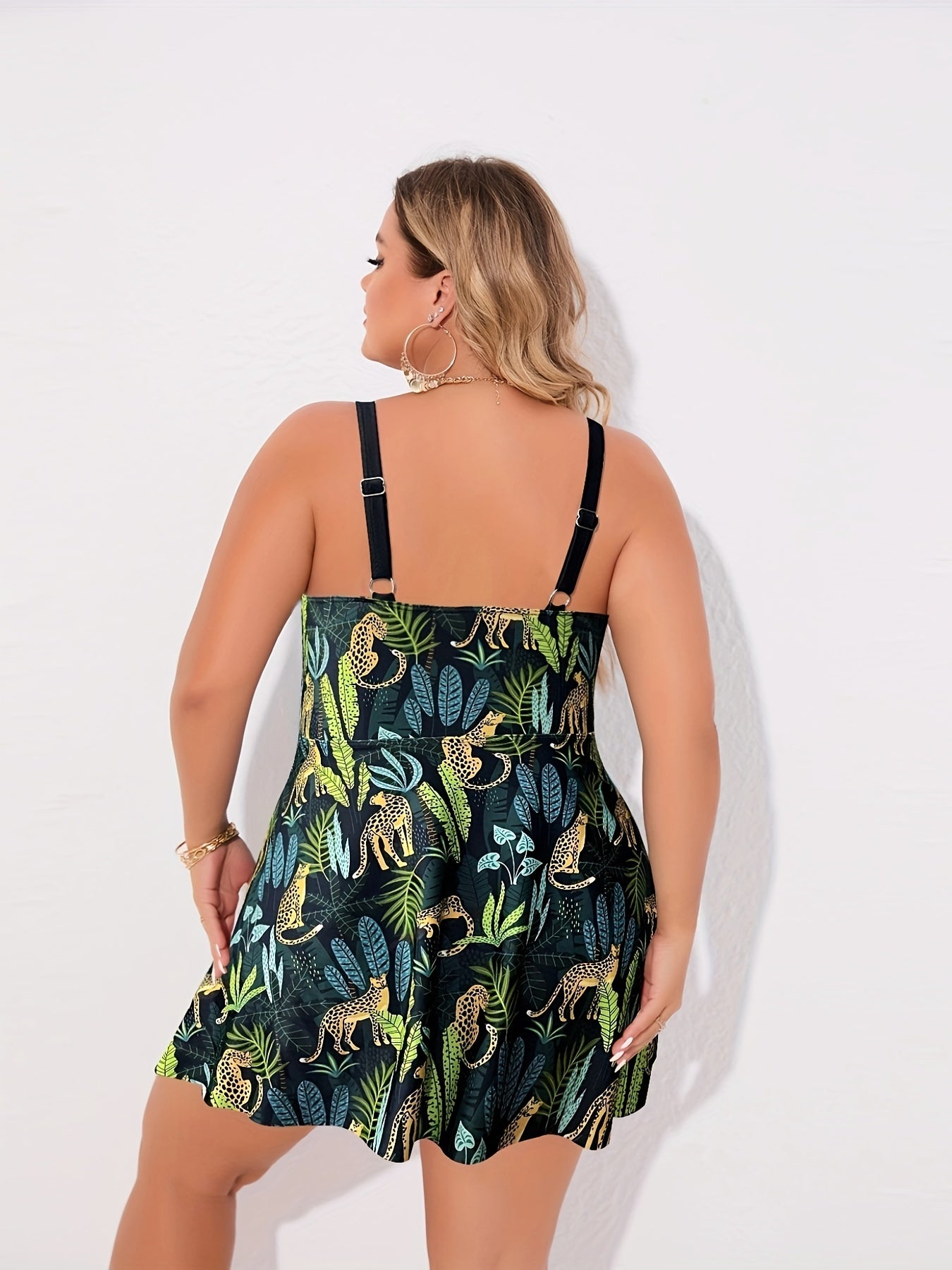  Leopard Print Tankini Set V Neck Ruched Cami Top & Panty Swimsuit