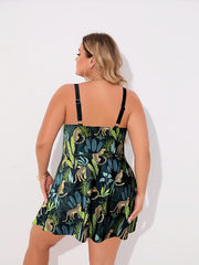  Leopard Print Tankini Set V Neck Ruched Cami Top & Panty Swimsuit