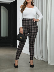  Plaid Print High Rise Skinny Trousers
