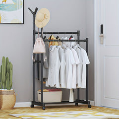 Double Pole Coat Rack With Pulley 2 Layer Clothes Rack Standing Coat Rack
