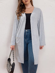  Casual Cardigan Women's Plus Solid Long Sleeve Open Front Cardigan