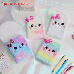 Cartoon Cat Plush Diary Notebook Faux Fur Journal for Teens & Adults