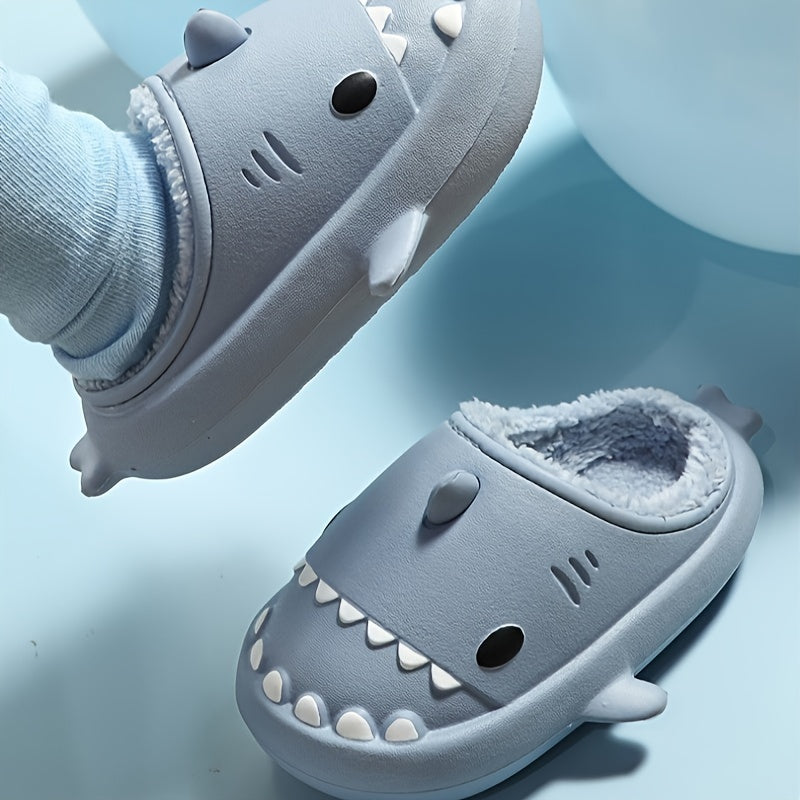 Girls' Cartoon Shark Fleece House Shoes - Non Slip Soft Bottom