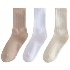 6 Pairs Solid Crew Sports Socks Women's Stockings & Hosiery