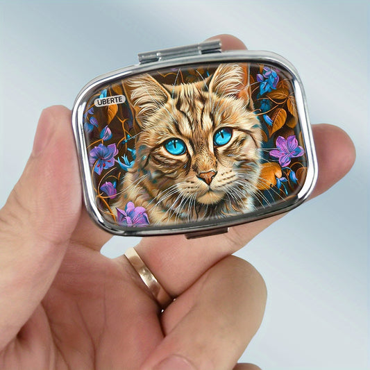 Cat Eyes Pillbox with Leaf Pattern, Unique Gift for Family