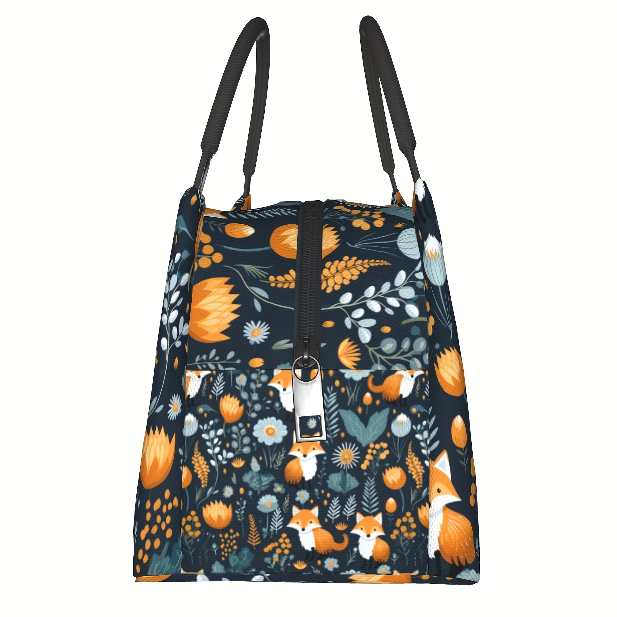 Insulated Lunch Bag Fox Forest Pattern Large Tote Bag Zipper Cooler Bag