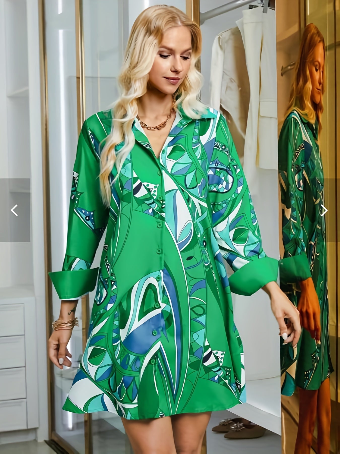  Casual Geo Print Button Up Shirt Dress