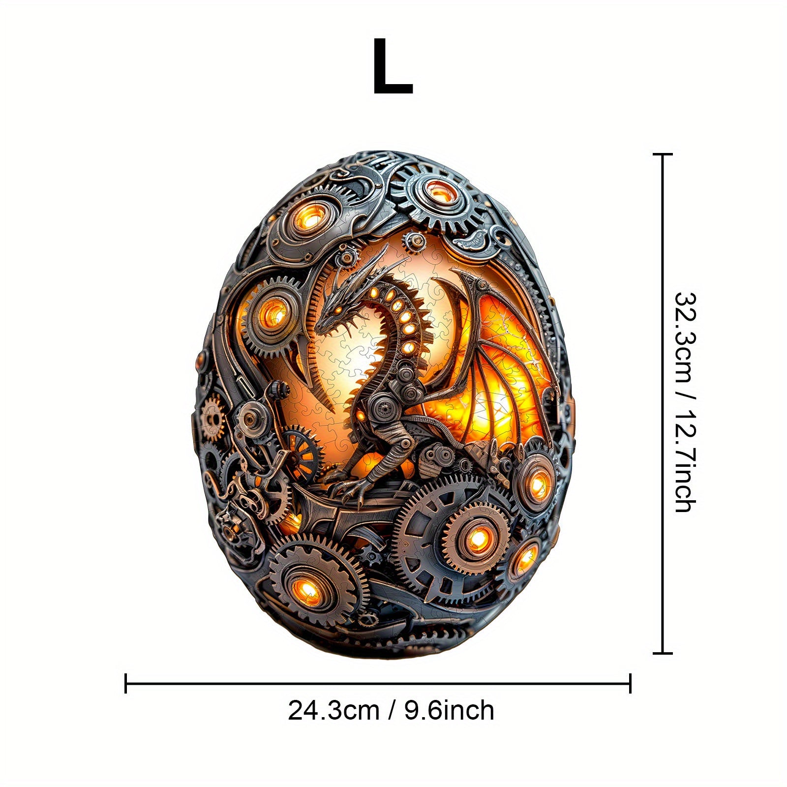 Steampunk Dragon Egg Wooden Puzzle Intricate Gear & Flame Animal Shape