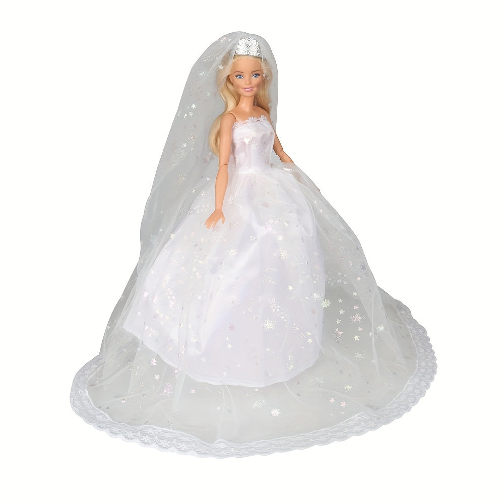 Doll Dresses Wedding Dress Set with Crown Veil - Girl Accessories Toys