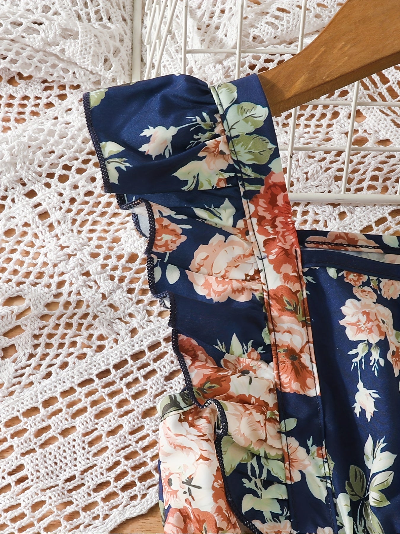 Girls' Butterfly Sleeves Floral Print Wide Leg Jumpsuit