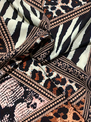  Colorblock Leopard Print Button Up Lantern Sleeve Blouse
