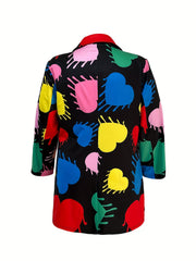  Heart Print Long Sleeve Casual Blazer
