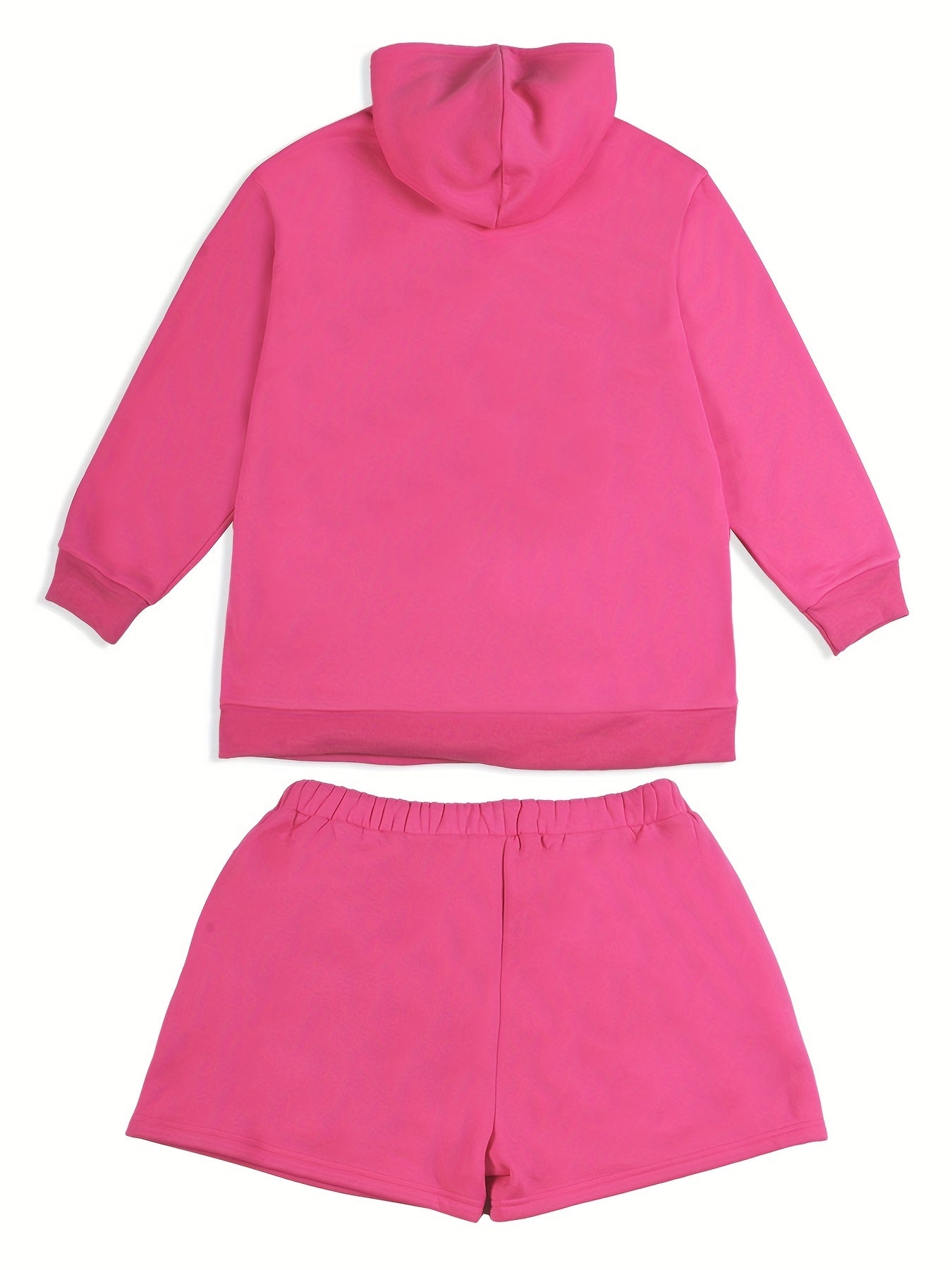  Solid Hooded Sweatshirt & Drawstring Shorts Set