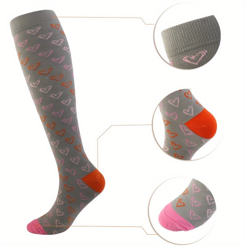 2 Pairs Copper Compression Socks Heart Shape Pattern Support