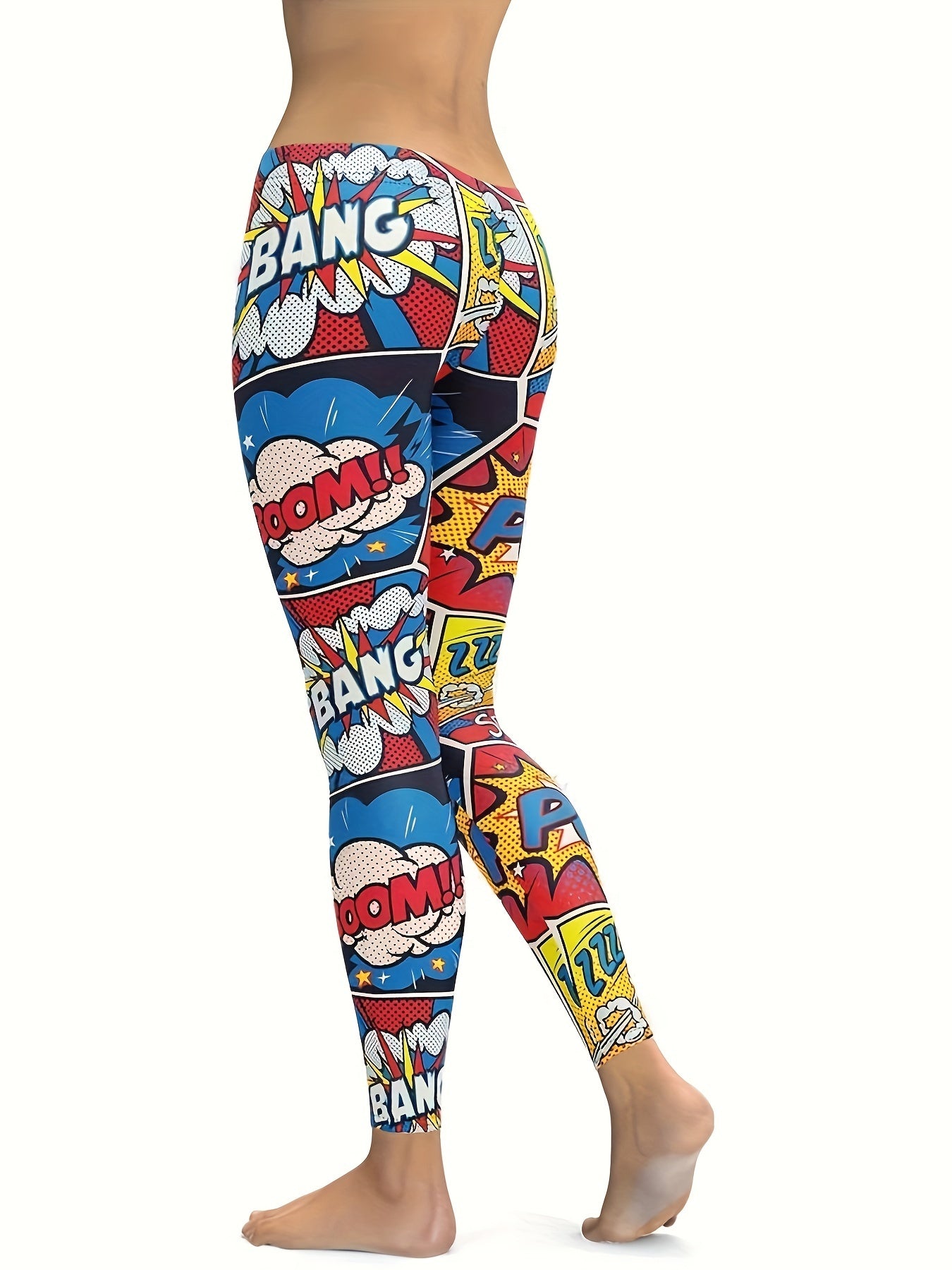  Colorblock Letter Print Fitness Leggings