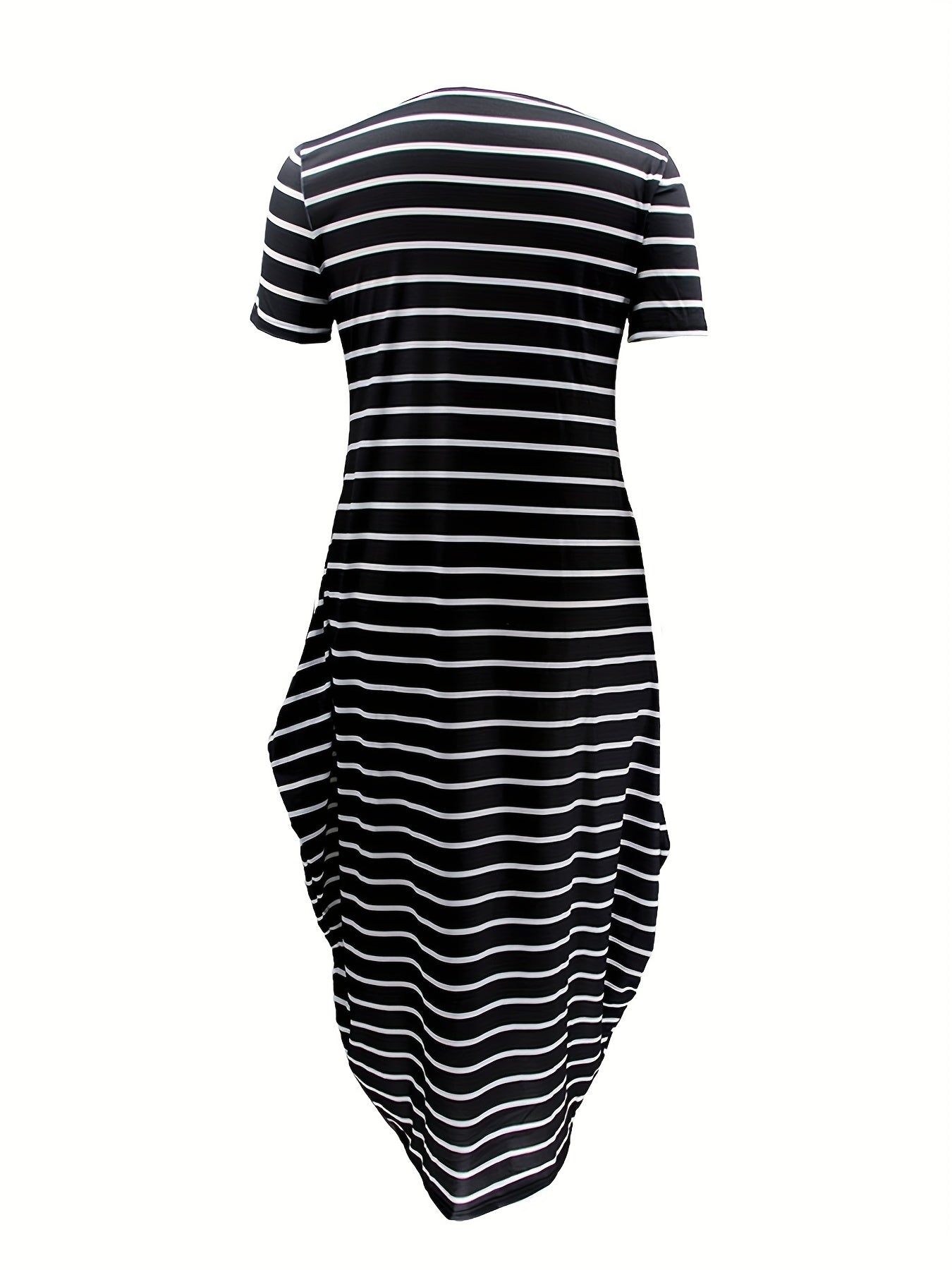  Stripe Print Short Sleeve Maxi Dress