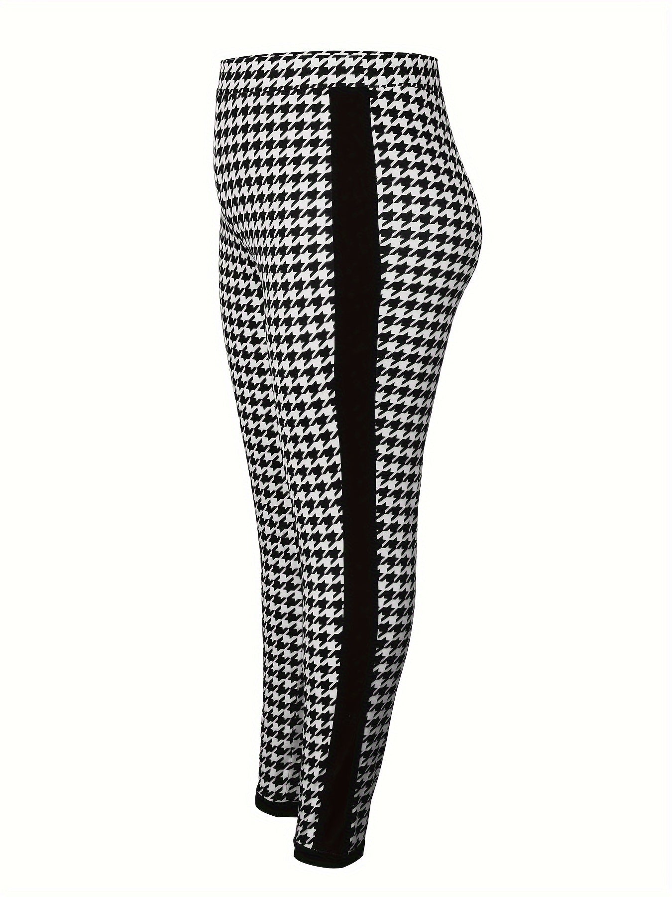  Houndstooth & Striped Print Leggings Medium Stretch Slim Fit