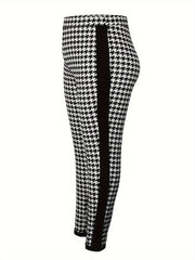  Houndstooth & Striped Print Leggings Medium Stretch Slim Fit