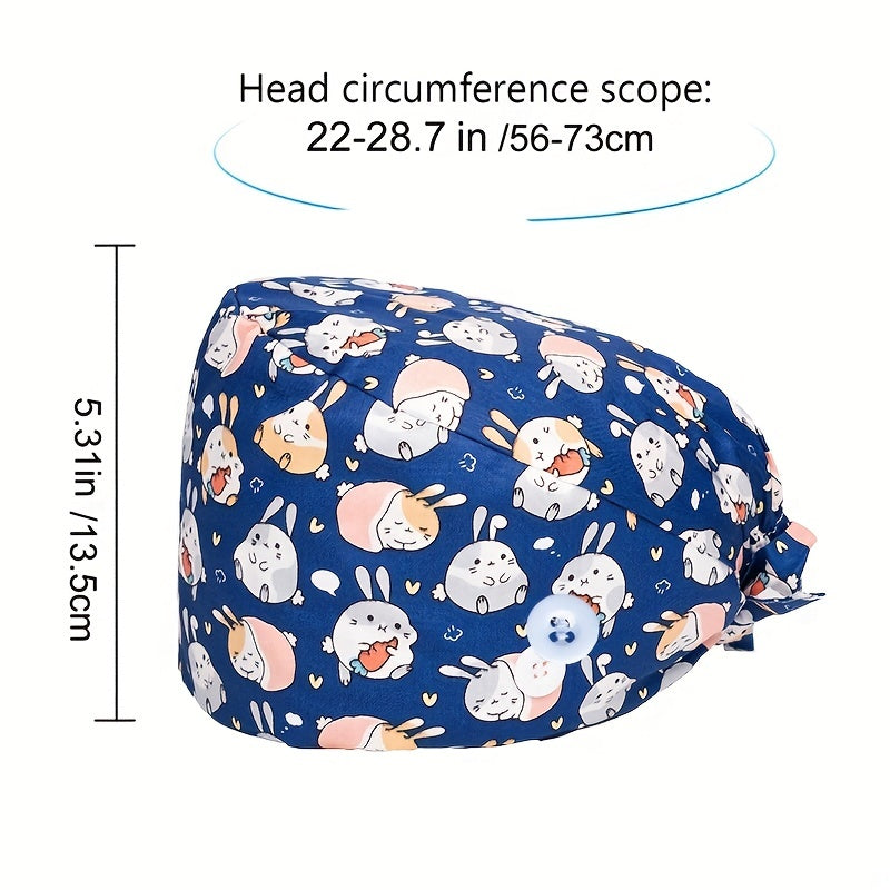 Cartoon Animals Print Nurse Hat Multicolor Scrub Cap