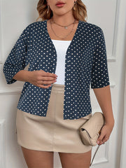  Polka Dot Print Cardigan Half Sleeve Open Front
