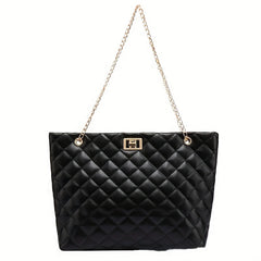 Argyle Quilted Casual Tote Bag Waterproof Shoulder Bag PU Leather Handbag