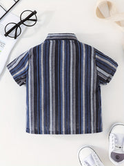 Striped Button Short Sleeve Shirt Toddler Boys Casual Clothing