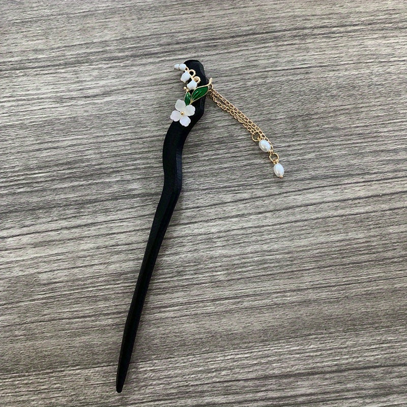 Wooden Hairpin Flower Hair Stick With Pendant Chinese Style Hair Accessories