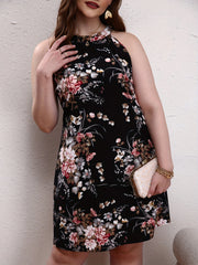 Floral Print Halter Neck Mini Summer Dress