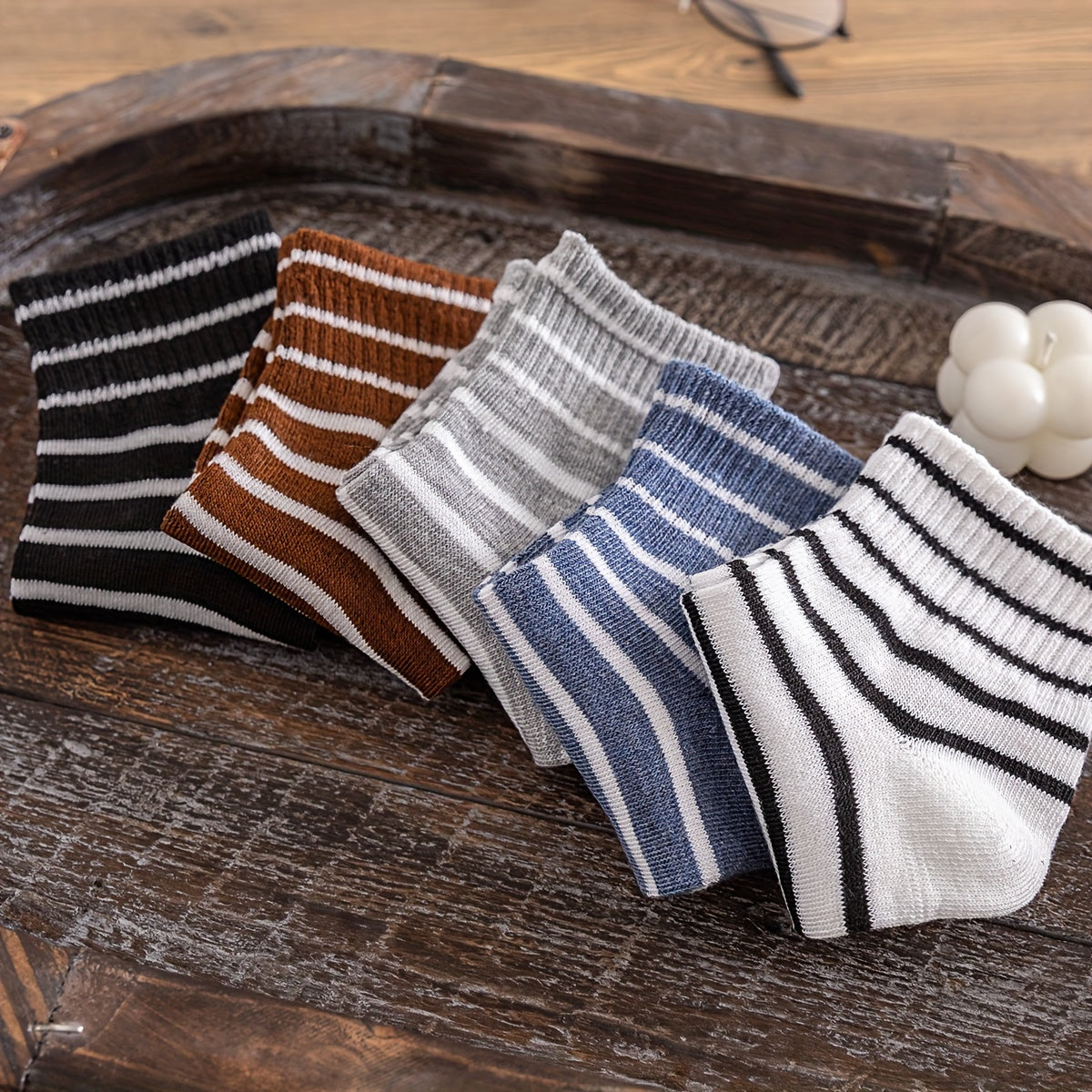 5 Pairs Striped Crew Socks Comfy & Breathable Sports Socks Women's