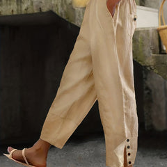  Solid Elastic Ruched Trousers With Pockets