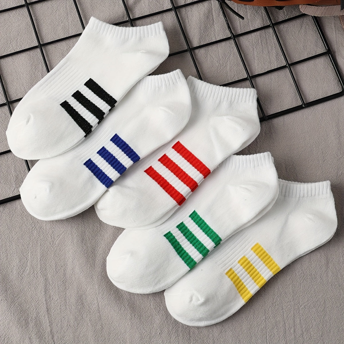 5 Pairs Striped Ankle Socks Soft Lightweight Low Cut Women's Stockings