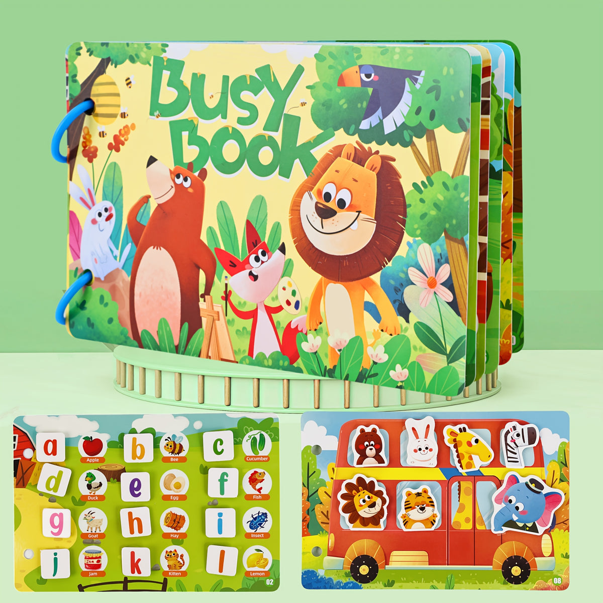 Interactive Cartoon Busy Book with Letters & Math Skills, Sticker Activity
