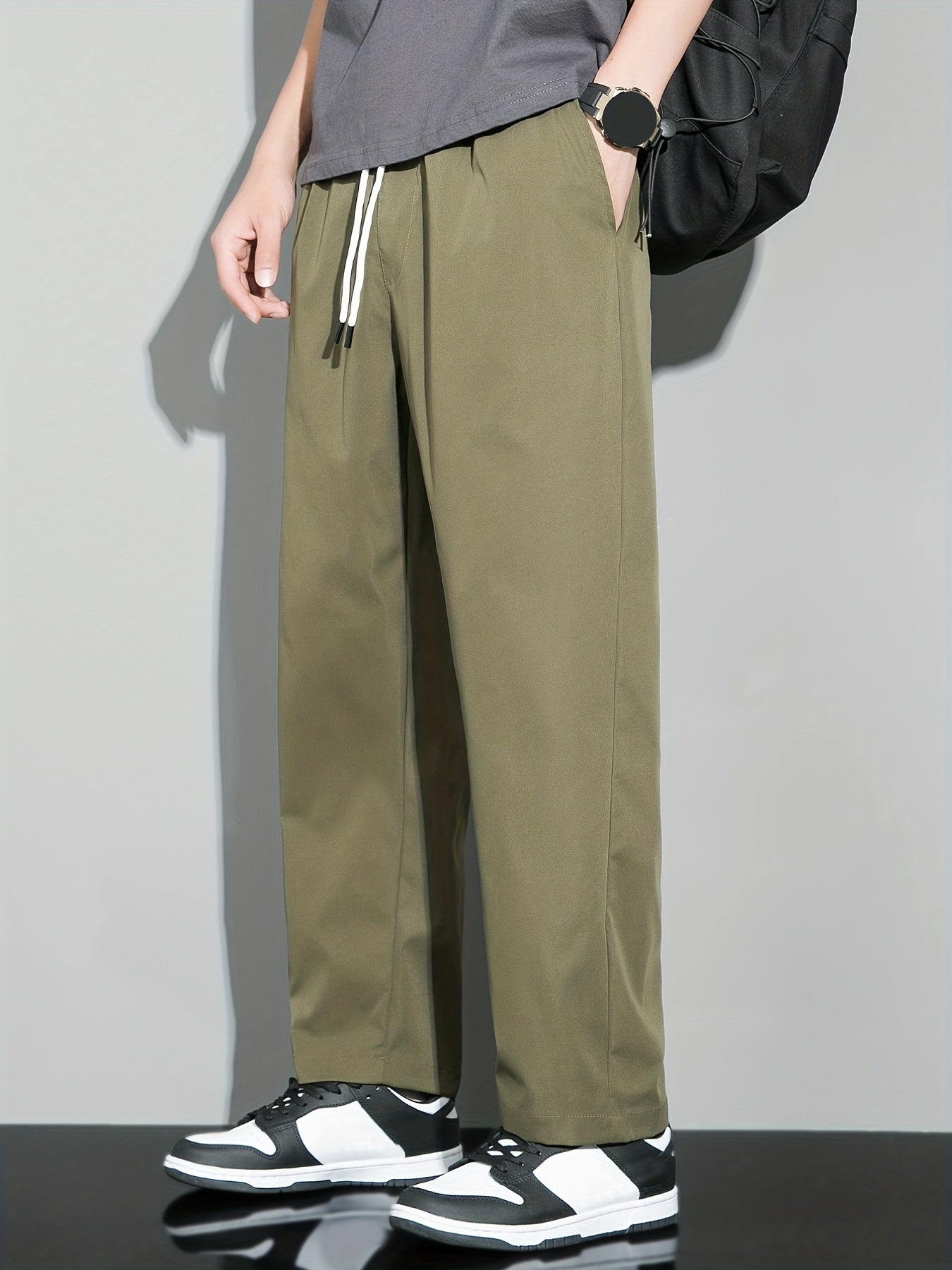 Men's Drawstring Straight Leg Pants Loose Trousers
