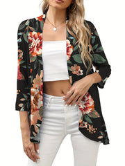  Floral Print Open Front Cardigan