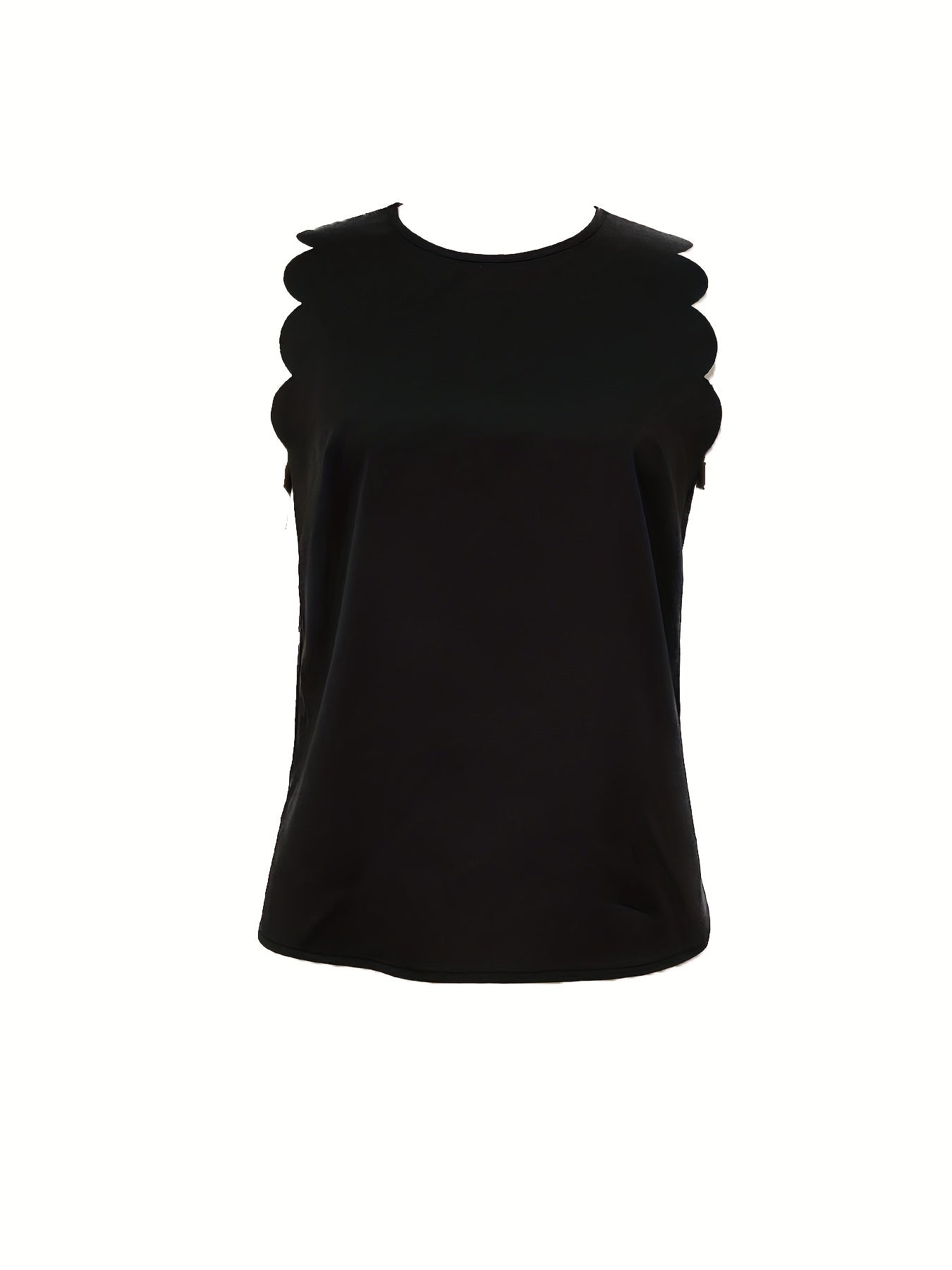 Scallop Trim Tank Top Sleeveless Crew Neck Top