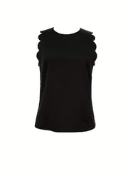 Scallop Trim Tank Top Sleeveless Crew Neck Top