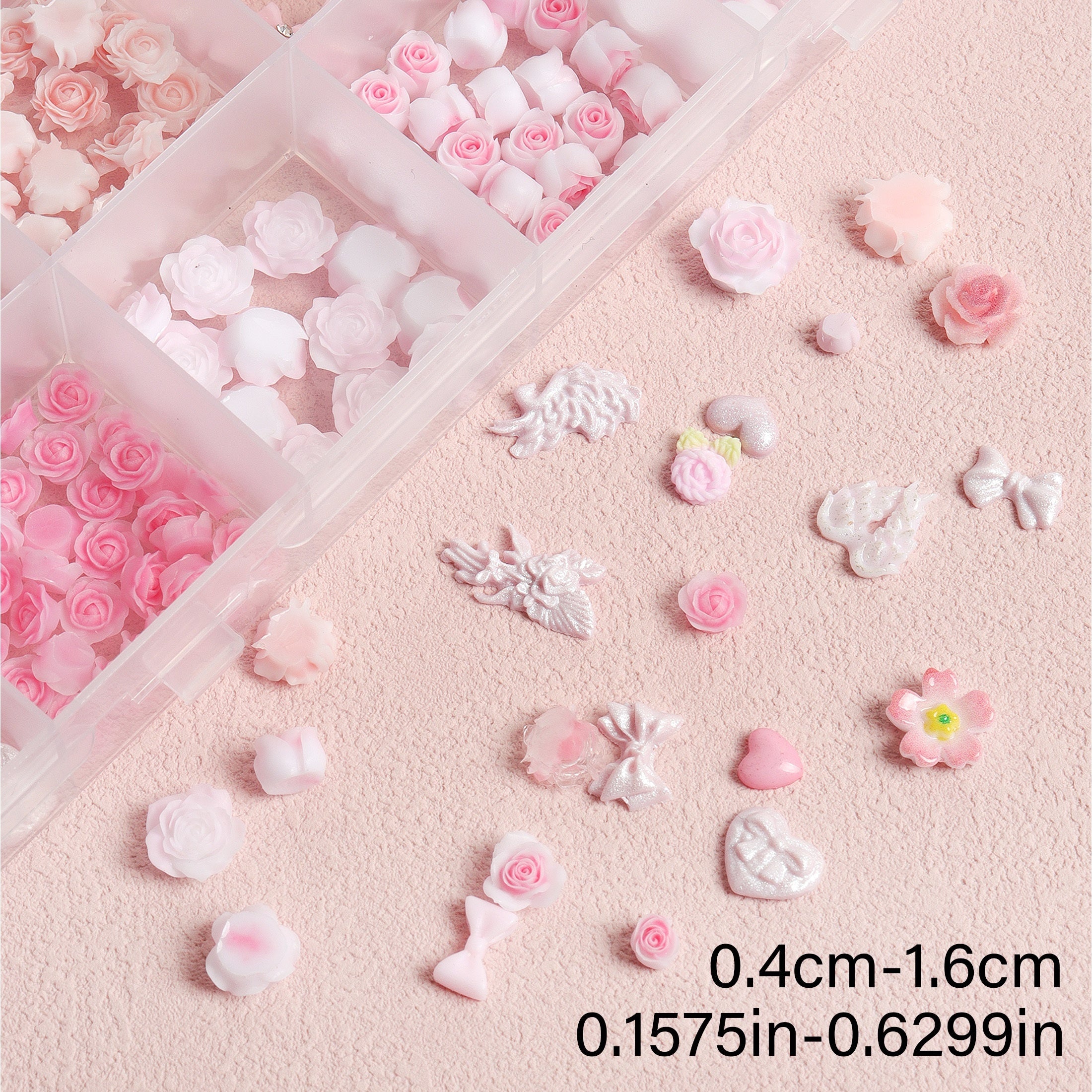 24 3D Resin Nail Charms Pink Styles Butterfly Camellia Rose Heart