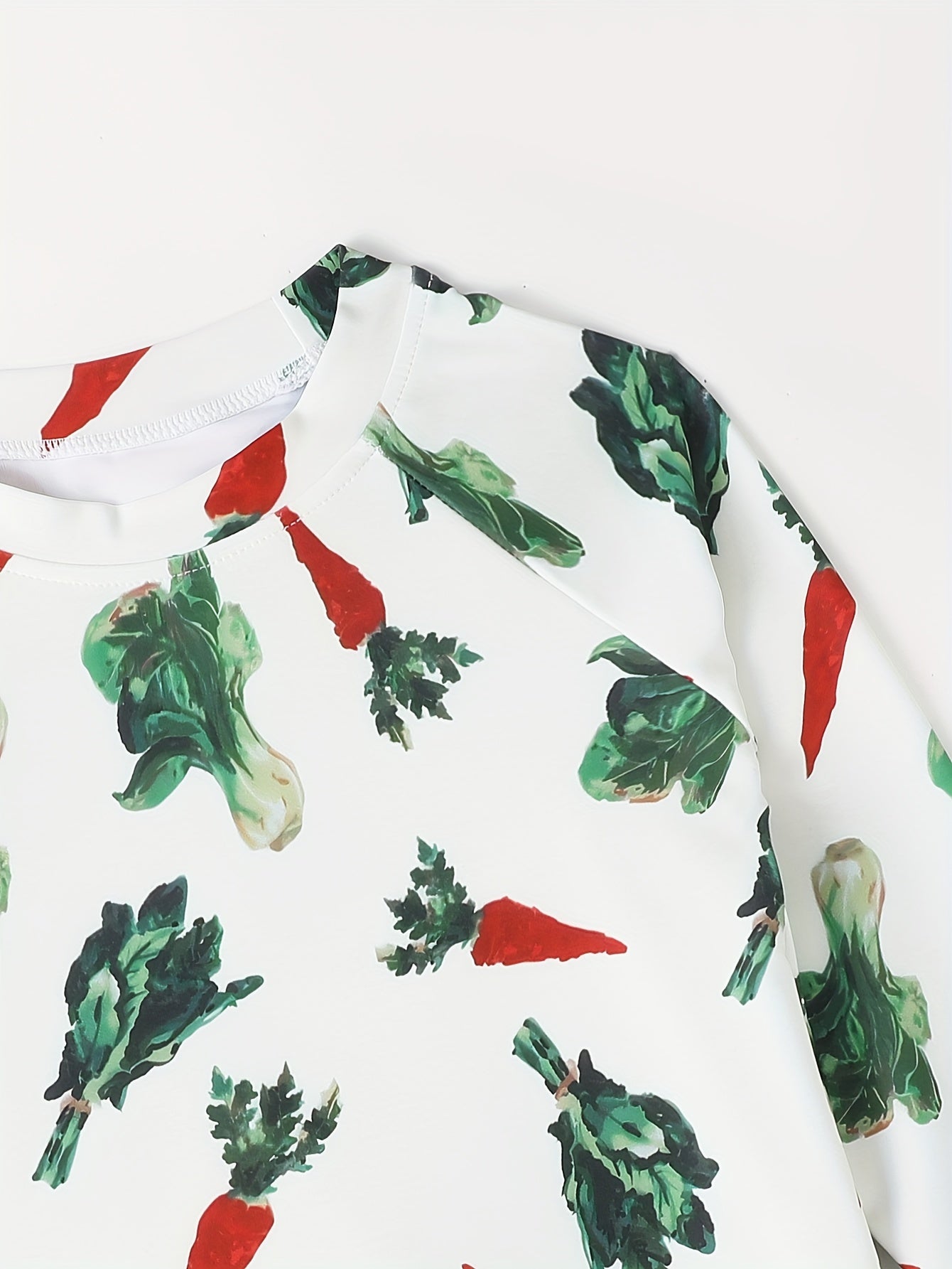 Boy's Vegetable Print Swimsuit Long Sleeve Top & Shorts