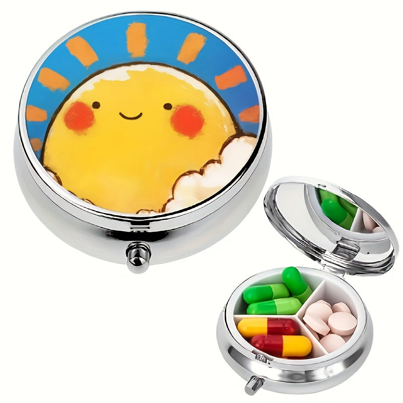 Smiling Sun Metal Medicine Box 3 Compartment Pill Organizer