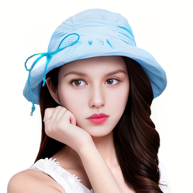 Ruched Lace Up Bucket Hat Foldable UV Protection Sun Hat