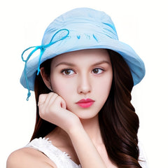 Ruched Lace Up Bucket Hat Foldable UV Protection Sun Hat