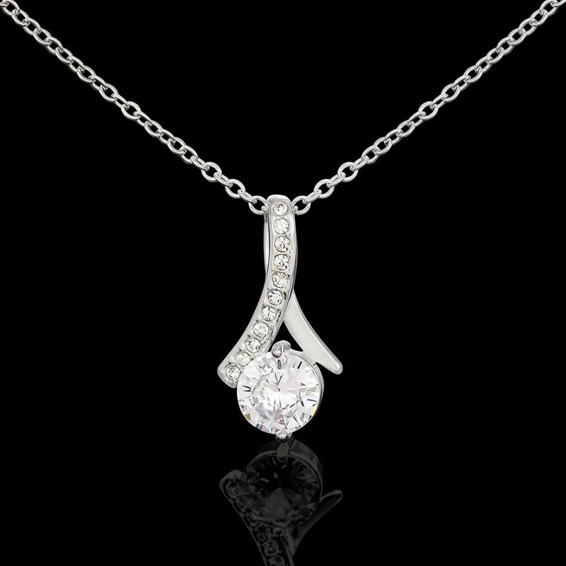 Water Drop Zirconia Necklace with Text Gift Card